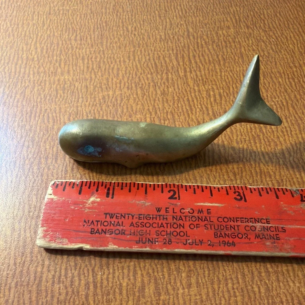Vintage Solid Brass Whale Paperweight 3.5